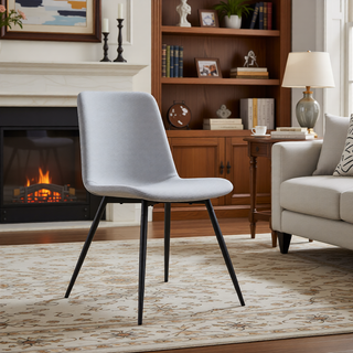 Sunvega Light Gray Artificial Leather Dining Chair with Curved Widened Cushion Design