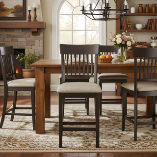 Sunvega Dark Brown Finish Counter Height Bench with Fabric Upholstery