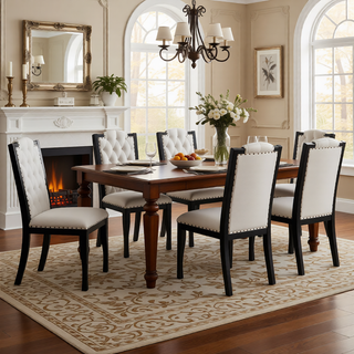 Sunvega Upholstered Dining Chairs Set of 4 with High Back Tufted Detail and Nailhead Trim