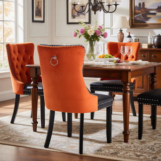 Sunvega Modern Tufted PU and Velvet Upholstered Dining Chair with Wood Legs and Nailhead Trim
