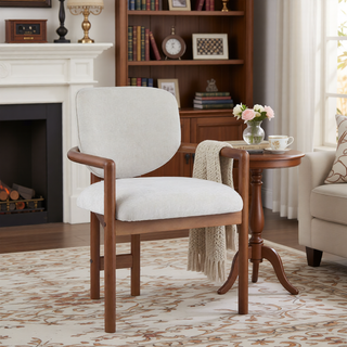 Sunvega Upholstered Arm Chairs Set of 2 with White Fabric Seating and Rubber Wood Frame