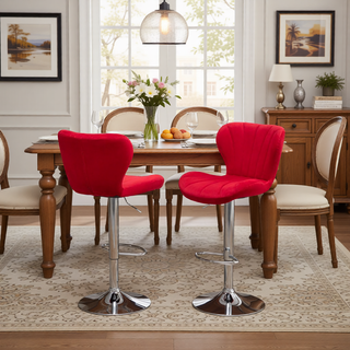 Sunvega Gray Upholstered Adjustable Swivel Barstools with Bucket Seat in Set of 2