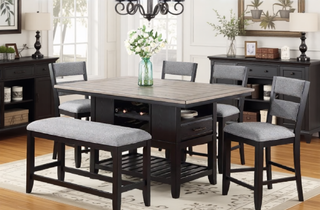 Sunvega Transitional White Finish Upholstered Counter-Height Dining Bench with Linen Look Fabric