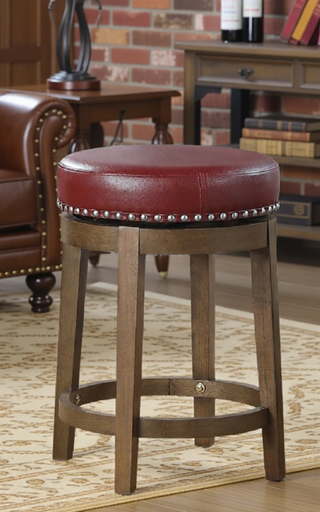 Sunvega Gray Faux Leather Swivel Stools with Nailhead Trim and Solid Wood Frame