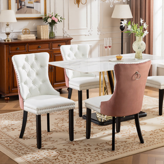 Sunvega Modern Tufted PU and Velvet Upholstered Dining Chair with Wood Legs and Nailhead Trim