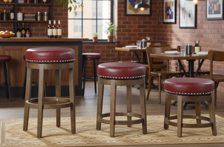 Sunvega Gray Faux Leather Swivel Stools with Nailhead Trim and Solid Wood Frame