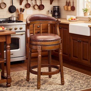 Sunvega Cow Top Leather Swivel Bar Stool with Wooden Back for Kitchen Dining