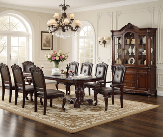 Sunvega Traditional Style Arm Chairs with Luxurious Beige Upholstery and Rich Coffee Brown Finish