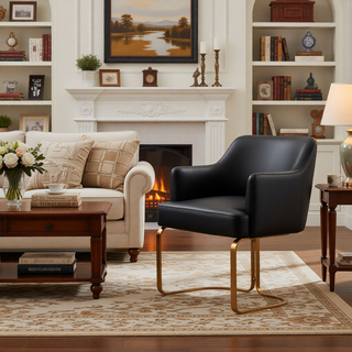 Sunvega Modern Taupe Dining Chair with Gold Legs and Leatherette Upholstery for Dining Room