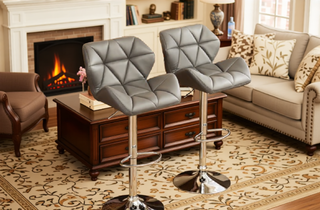 Sunvega Blue PU Leather Diamond-Tufted Swiveling Adjustable Height Bar Stools Set of 2