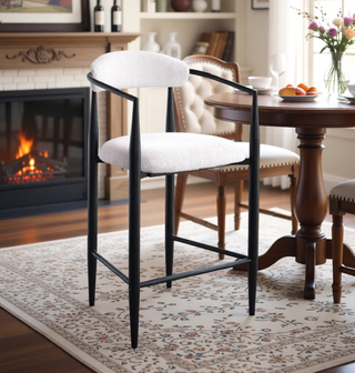 Sunvega Modern Upholstered Bar Stools Set of 2 with Metal Frame and Curved Backrest