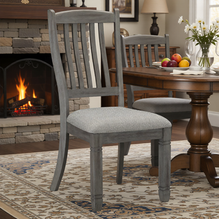 Sunvega Antique White Finish Wooden Bench with Gray Textured Fabric Upholstered Seat
