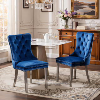 Sunvega Modern High-end Tufted Velvet Upholstered Dining Chair with Chrome Legs and Nailhead Trim