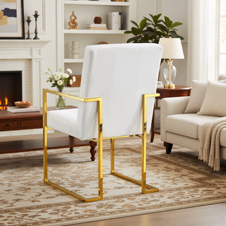 Sunvega Modern Linen Dining Arm Chair with Tufted Design and Gold Metal Base