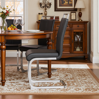 Sunvega Modern Faux Leather High Back Dining Chairs with C-Shaped Metal Legs Set of 4