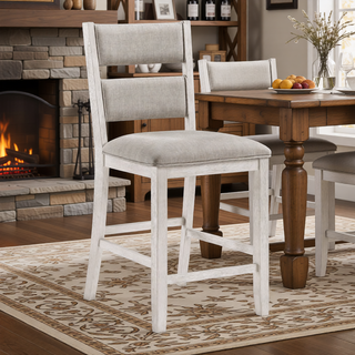 Sunvega Modern Farmhouse Counter Height Dining Bench with Antique White Finish and Upholstered Seat
