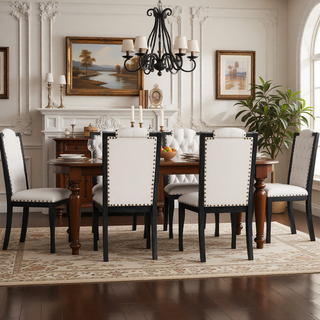 Sunvega Upholstered Dining Chairs Set of 4 with High Back Tufted Detail and Nailhead Trim