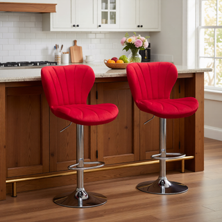 Sunvega Gray Upholstered Adjustable Swivel Barstools with Bucket Seat in Set of 2