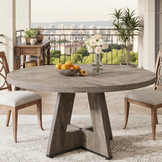 Sunvega 47 Inch Round Wood Dining Table with Walnut Finish for 4-6 Seating