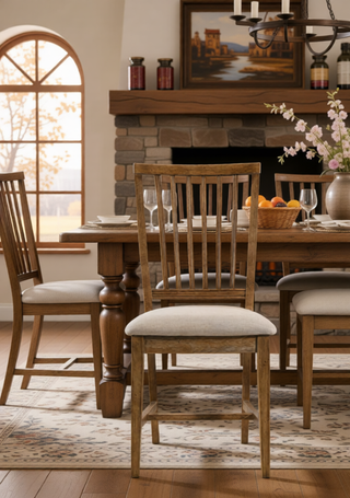 Sunvega Beige Linen Upholstered Dining Chairs with Weathered Espresso Wooden Legs Set of 2