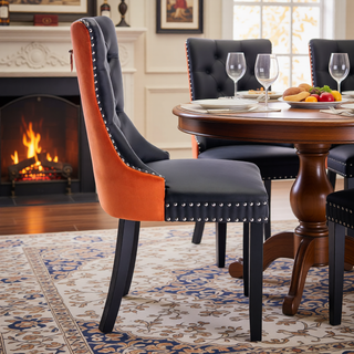 Sunvega Modern Tufted PU and Velvet Upholstered Dining Chair with Wood Legs and Nailhead Trim