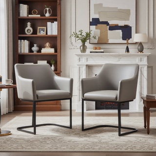 Sunvega Modern Upholstered Leatherette Armchair with Black Metal Base for Dining Room