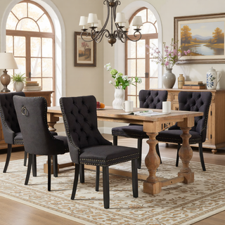 Sunvega Modern High-end Tufted Linen Upholstered Dining Chair with Wood Legs Nailhead Trim