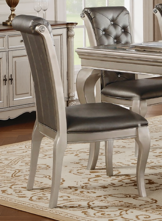 Sunvega Silver Finish Wood Dining Table with Separate Extension Leaf for 6 Seats