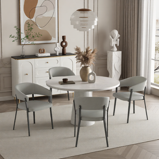 Sunvega Modern Upholstered Leatherette Dining Chair with Grey Metal Frame