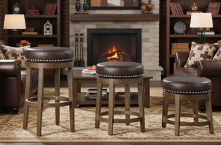 Sunvega Gray Faux Leather Swivel Stools with Nailhead Trim and Solid Wood Frame