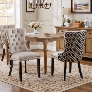 Sunvega High Back Velvet Dining Chairs with Tufted Upholstery and Nailhead Trim