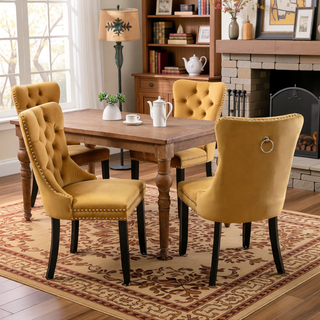 Sunvega High Back Velvet Dining Chairs with Tufted Upholstery and Nailhead Trim