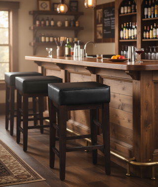 Sunvega Antique Gray Finish Solid Wood Frame Counter Height Stools Set of 2