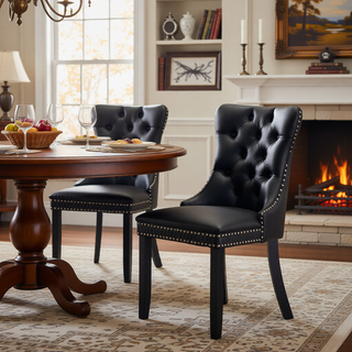 Sunvega Modern Tufted PU and Velvet Upholstered Dining Chair with Wood Legs and Nailhead Trim
