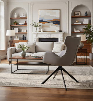 Sunvega Brown Chenille Swivel Side Chair with Padded Seat and Back Cushion