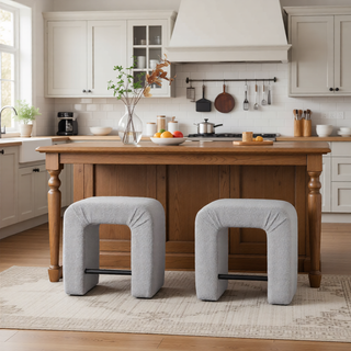Sunvega Grey Loop Pile Fabric Inverted U-Shape Stool Set of 2 for Dining