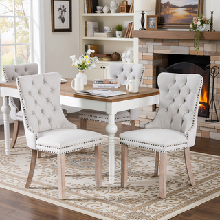 Sunvega Modern High-end Tufted Linen Upholstered Dining Chair with Wood Legs Nailhead Trim