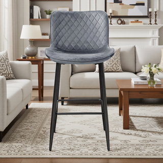 Sunvega Modern Brown Velvet Upholstered Counter Height Chairs with Quilted Stitching