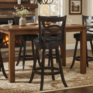 Sunvega Swivel Counter Height Stool Set of 2 in Cappuccino and Black Leatherette Upholstery