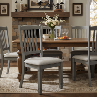 Sunvega Antique White Finish Wooden Bench with Gray Textured Fabric Upholstered Seat