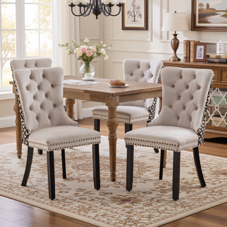 Sunvega High Back Velvet Dining Chairs with Tufted Upholstery and Nailhead Trim