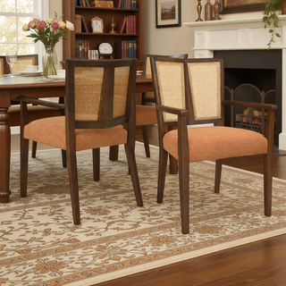 Sunvega Mid-Century Modern Cane Back Arm Dining Chairs with Upholstered Seat Set of 2