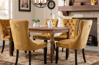 Sunvega High Back Velvet Dining Chairs with Tufted Upholstery and Nailhead Trim