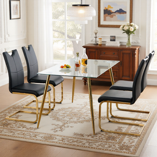 Sunvega Modern Faux Leather Upholstered Dining Chairs with Gold Metal Legs Set of 4