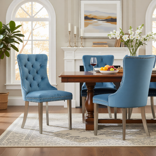 Sunvega Modern High-end Tufted Velvet Upholstered Dining Chair with Chrome Legs and Nailhead Trim