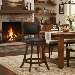 Sunvega Chestnut and Black Swivel Stool Set of 2 with Plush Seat and Footrest