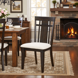 Sunvega Dark Brown Finish Wooden Dining Bench with Beige Fabric Upholstered Seat