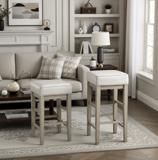 Sunvega Antique Gray Finish Solid Wood Frame Counter Height Stools Set of 2