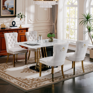 Sunvega Modern High-end Tufted Velvet Upholstered Dining Chair with Chrome Legs and Nailhead Trim