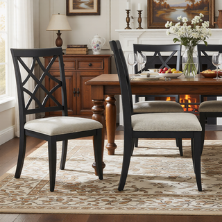 Sunvega Solid Rubber Wood Frame Upholstered Dining Chairs Set of 2 with Spacious Cushion